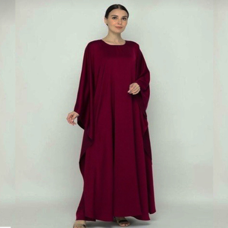 Vestido muçulmano monocromático para mulheres, mangas de