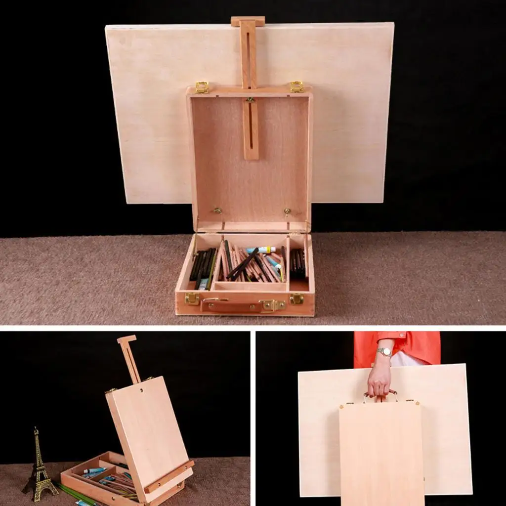 Wooden Art Easel Box Portable Wood Tabletop Easel Sketch Box Table Easel for Student Art Supplies Beginner Professionals