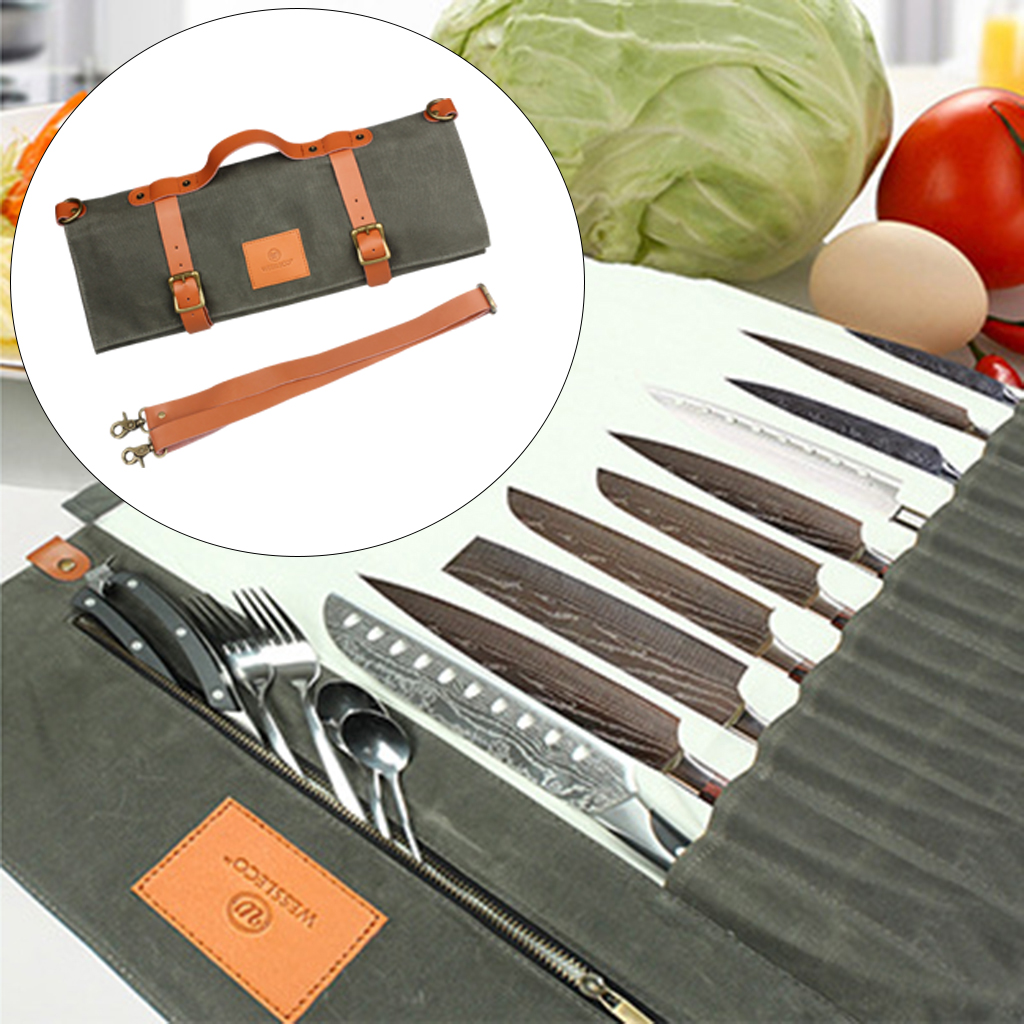 Chef's  Roll Bag Elastic And Expandable with 11 Slots Shoulder Strap