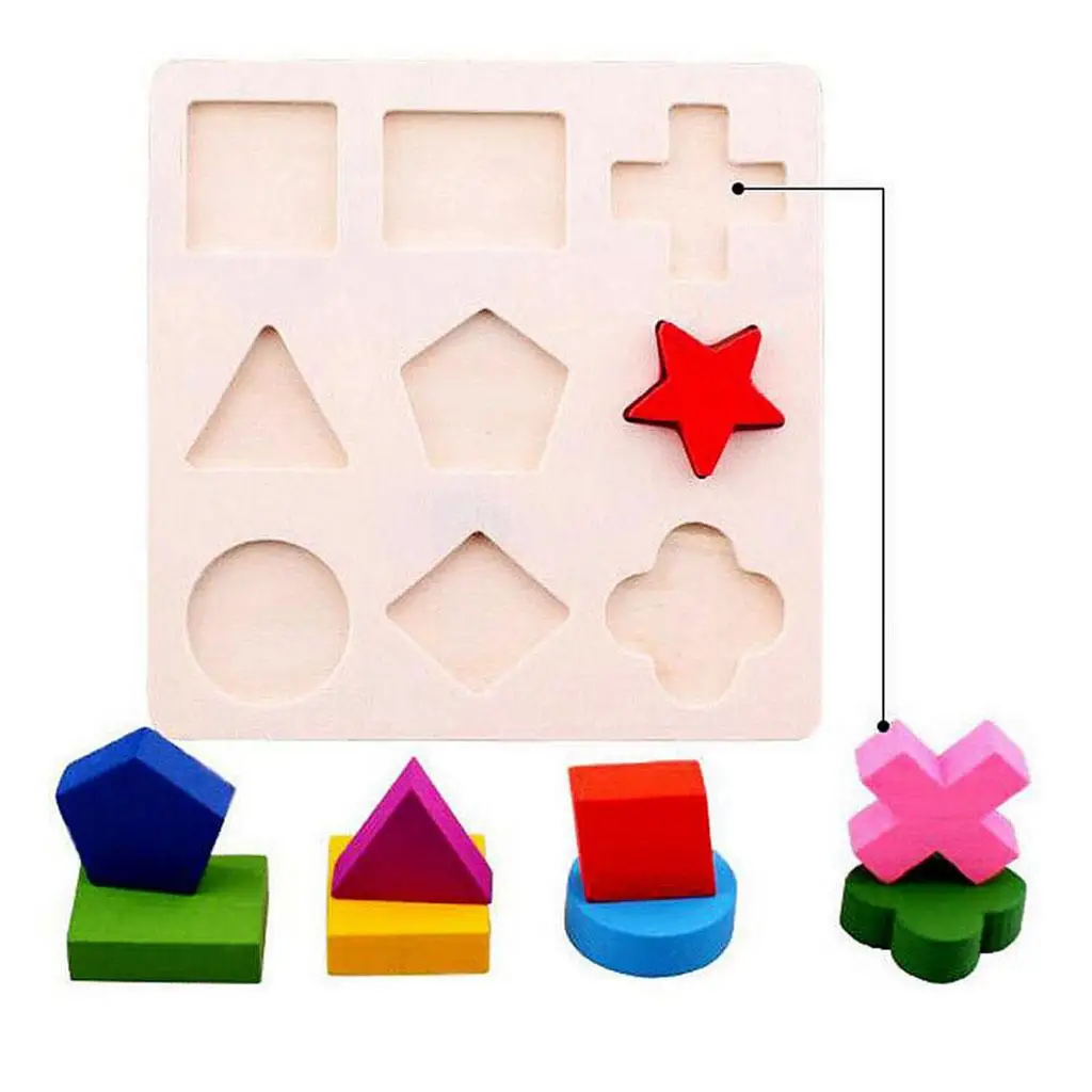 Colorful Wooden Toy Geometry Block Puzzle Matching Board  Sorting