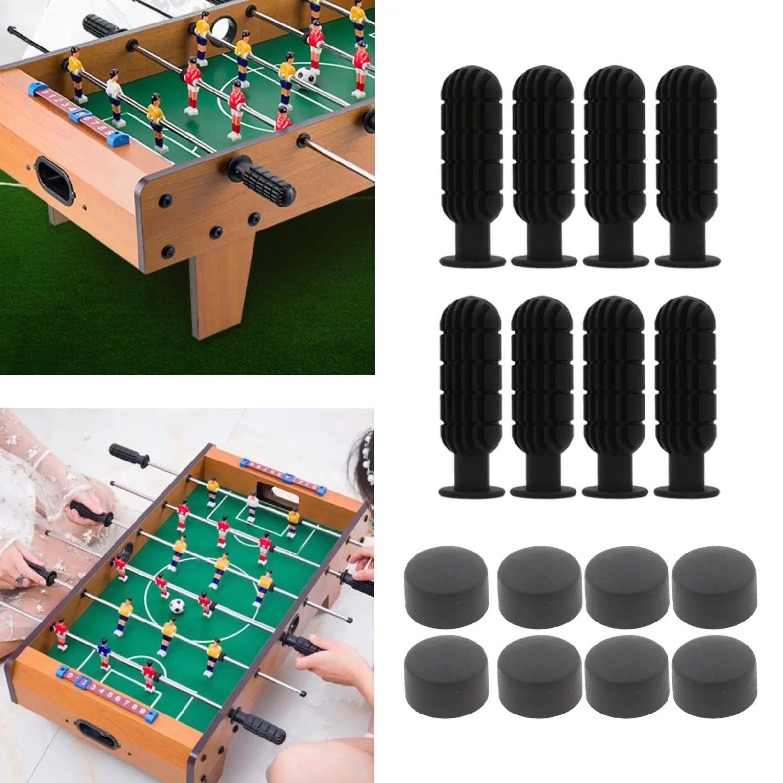 8 Pairs Durable Foosball Handle Replace Table Soccer Game Black Handle Grips End