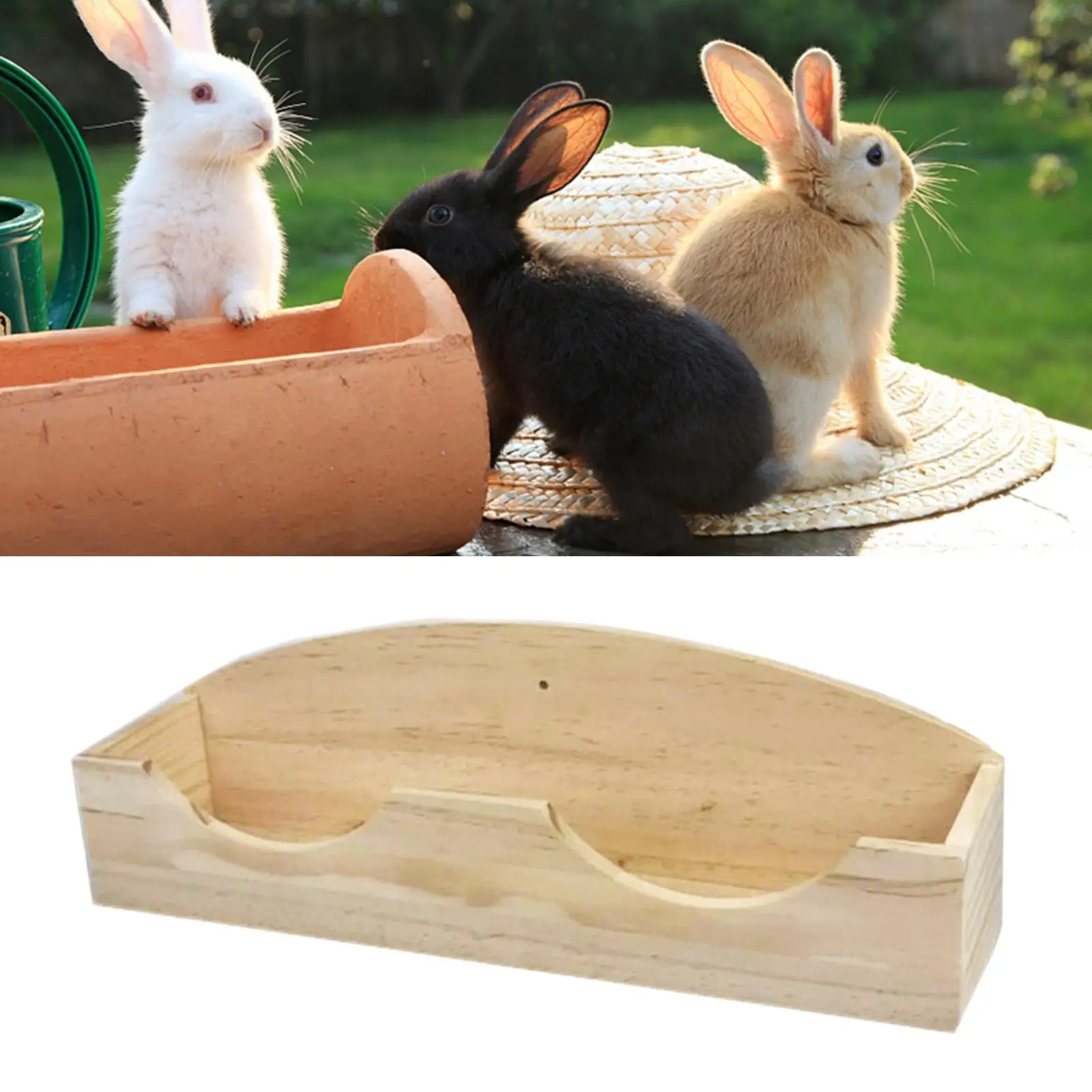 Wooden Wood Rabbit Hay Feeder Manger Hamster Bowl Cage Accessories Container