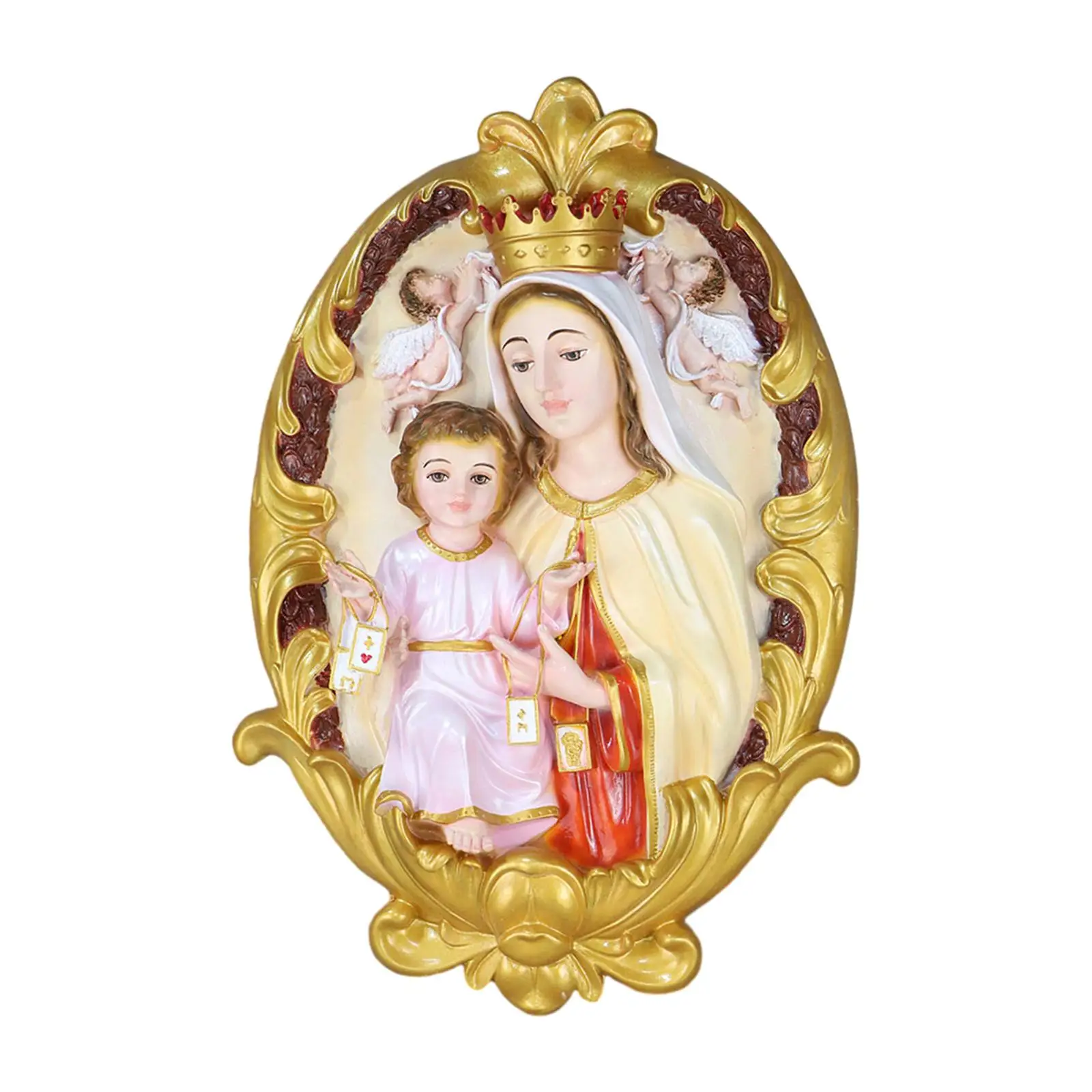 Catholic Jesus Mother Mary Sculpture Xmas Present for Desktop Wall Fireplace