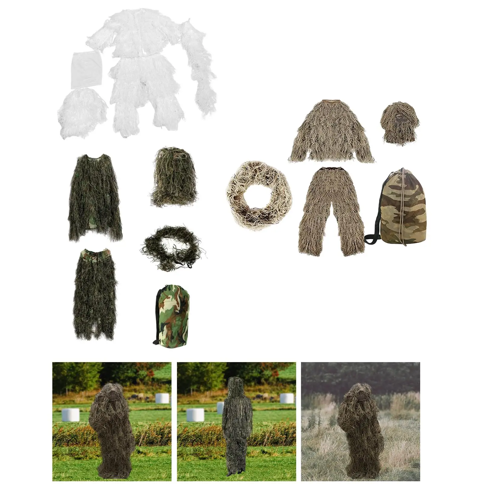 Kids Ghillie Suit Clothes Jacket Lightweight Clothing Uniform Set Costume for Game Halloween Birdwatching Party Accessories