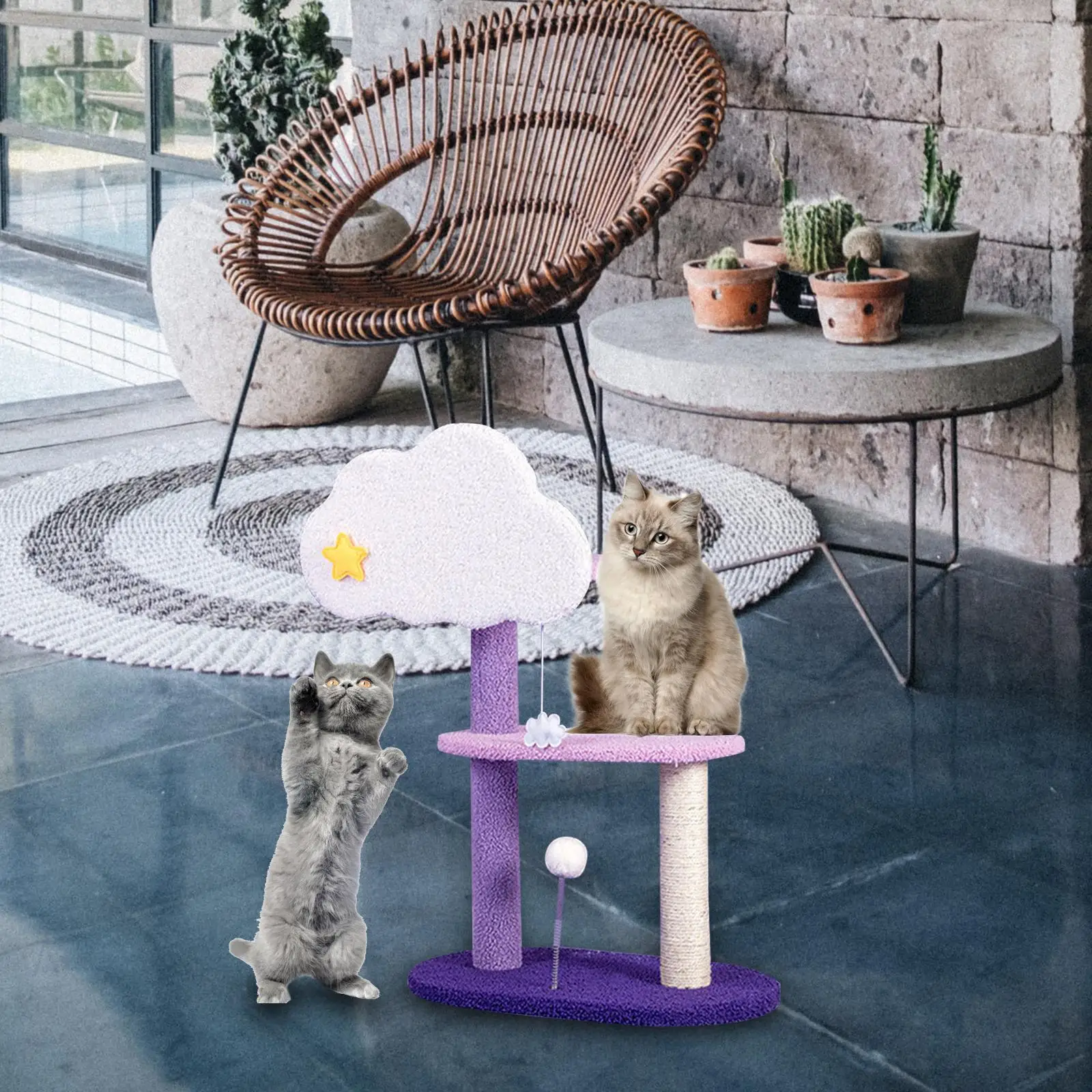 Cat Scratching Post with Interactive Balls Cats Scratcher Tree for Grind Claws Indoor Cats