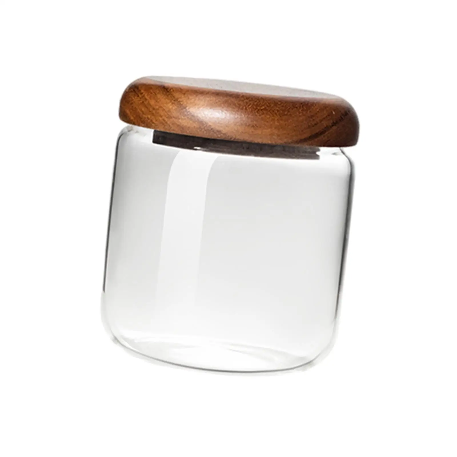 Glass Storage Jar with Wood Lid Reusable Counter Top Organizer Kitchen Canister for Candy Tea Spices Dry Goods Coffee Beans