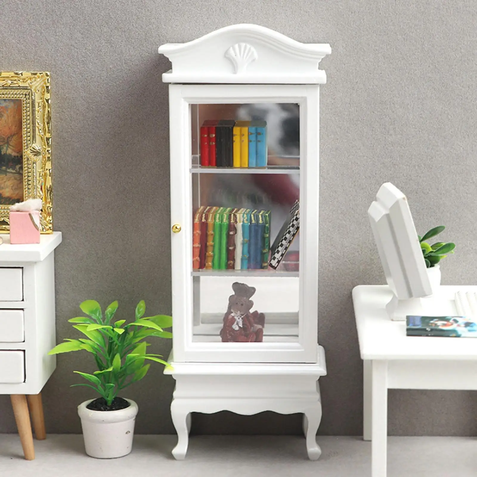 Mini Dollhouse White Cabinet Bedroom Micro Landscape Dining Room Furniture Life Scene 1:12 Scale Decor Scenery Supplies