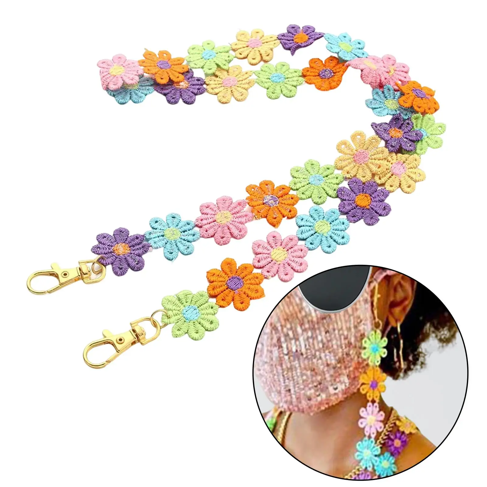 Flower Face Mask Lanyard with Lobster Hook Daisy Flower Eyeglass Chain Fashion