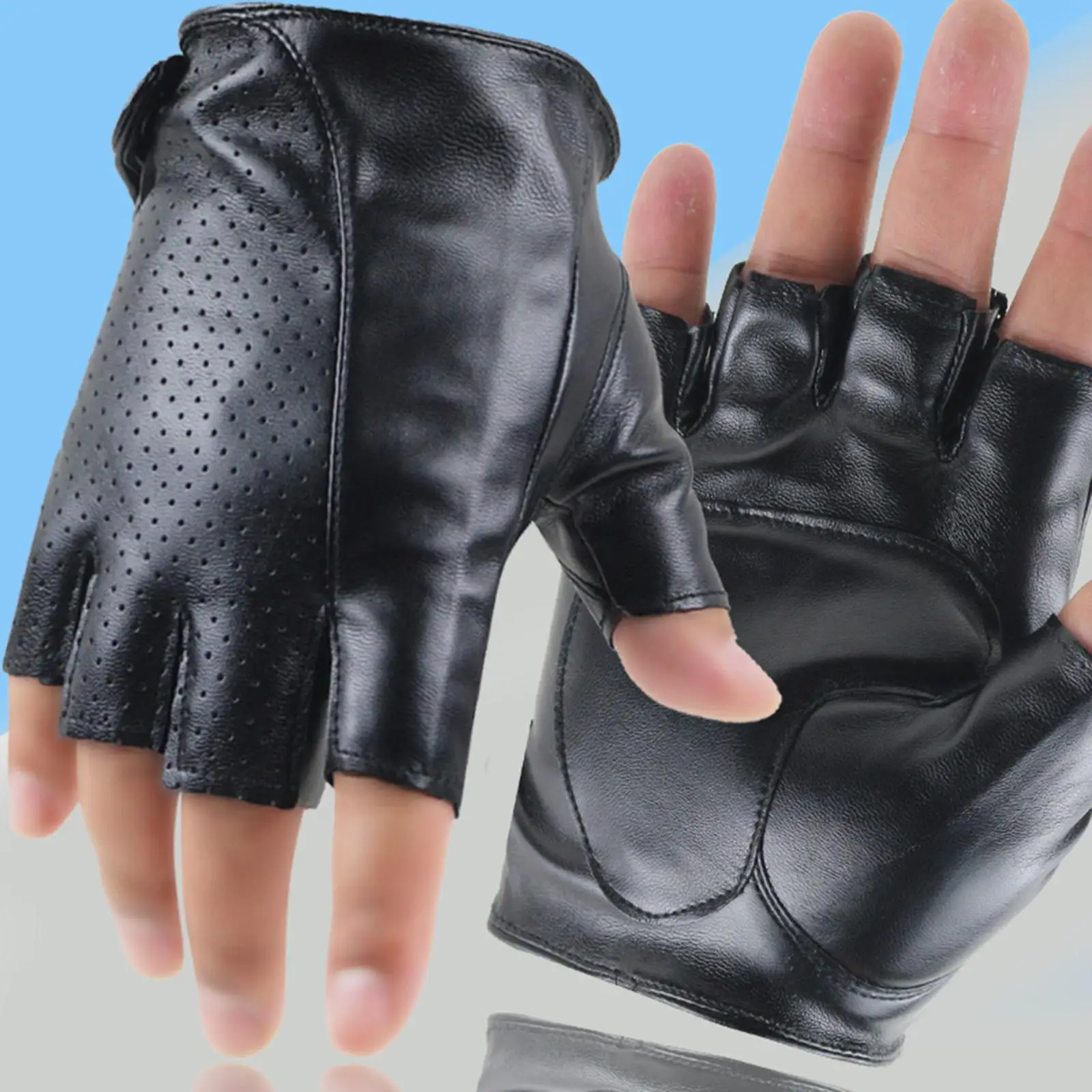 Shockproof PU Leather Gloves Half Finger Gloves for Men Climbing Motorcycle