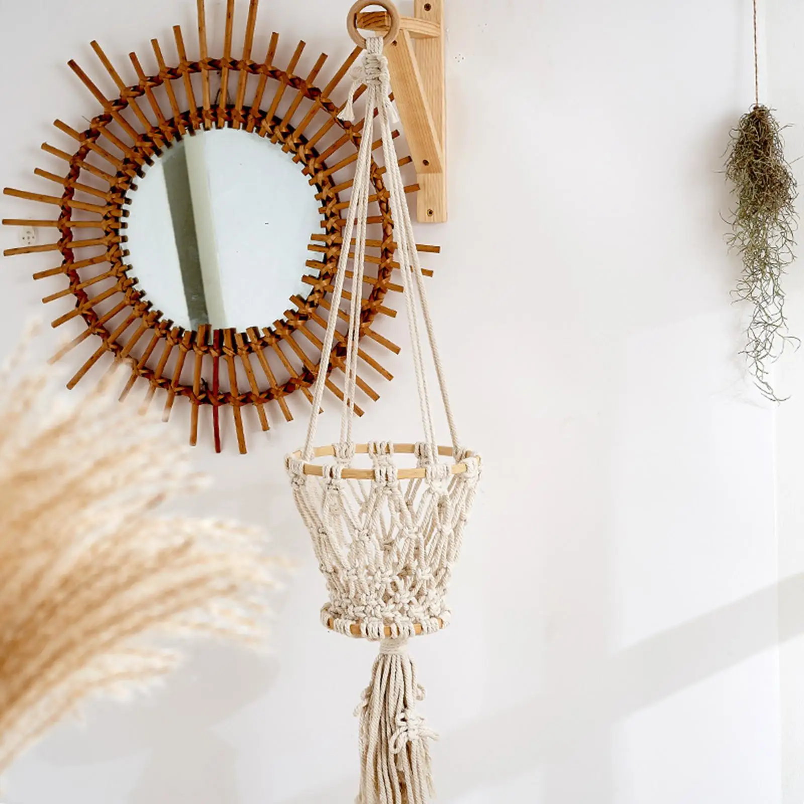 Hanging Basket Bohemian Cotton Rope Handmade Boho Storage Basket Pot Holder Indoor Living Room Deck Decoration