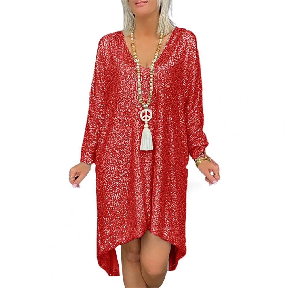 Glitter Fino Moda Brilhante Sequins Oversized Shift Dress