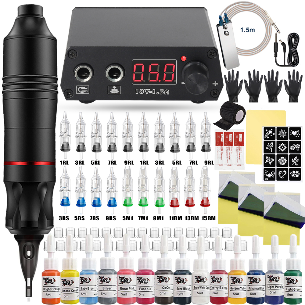 Best of Professional Tattoo Machine Set New Power Supply Rotary Tattoo Pen Needle Inks DC Tattoo Gun Makeup Complete Kit For Beginners Reviews & Tips