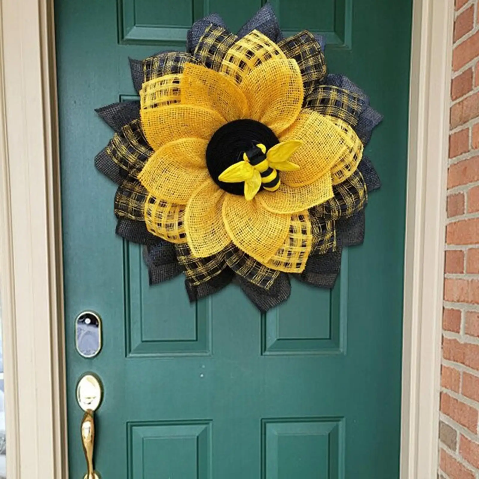 14 Inch Wreath with Bee Artificial Flower Wreath for Front Door Wall Window Hanging Summer Home Party Wedding Decoration