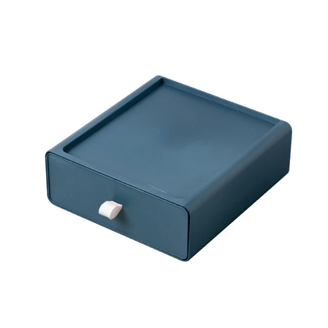 haoun 3-Tier Mini Desktop Organizer Drawer Type Storage Box - Blue