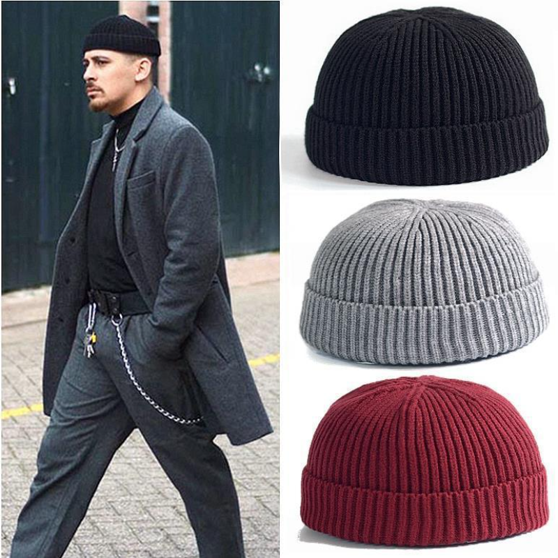 Solid Color Warm Knitted Brimless Hat Hats Winter Autumn Hip Hop Skullcap Street Men Beanie Unisex Melon Cap Women male_voghion.com