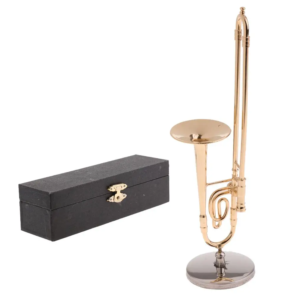 1/6 Action Figures 12inch Dolls Musical Accessory Copper Trombone Instrument with Stand & PU Box  Display Decor