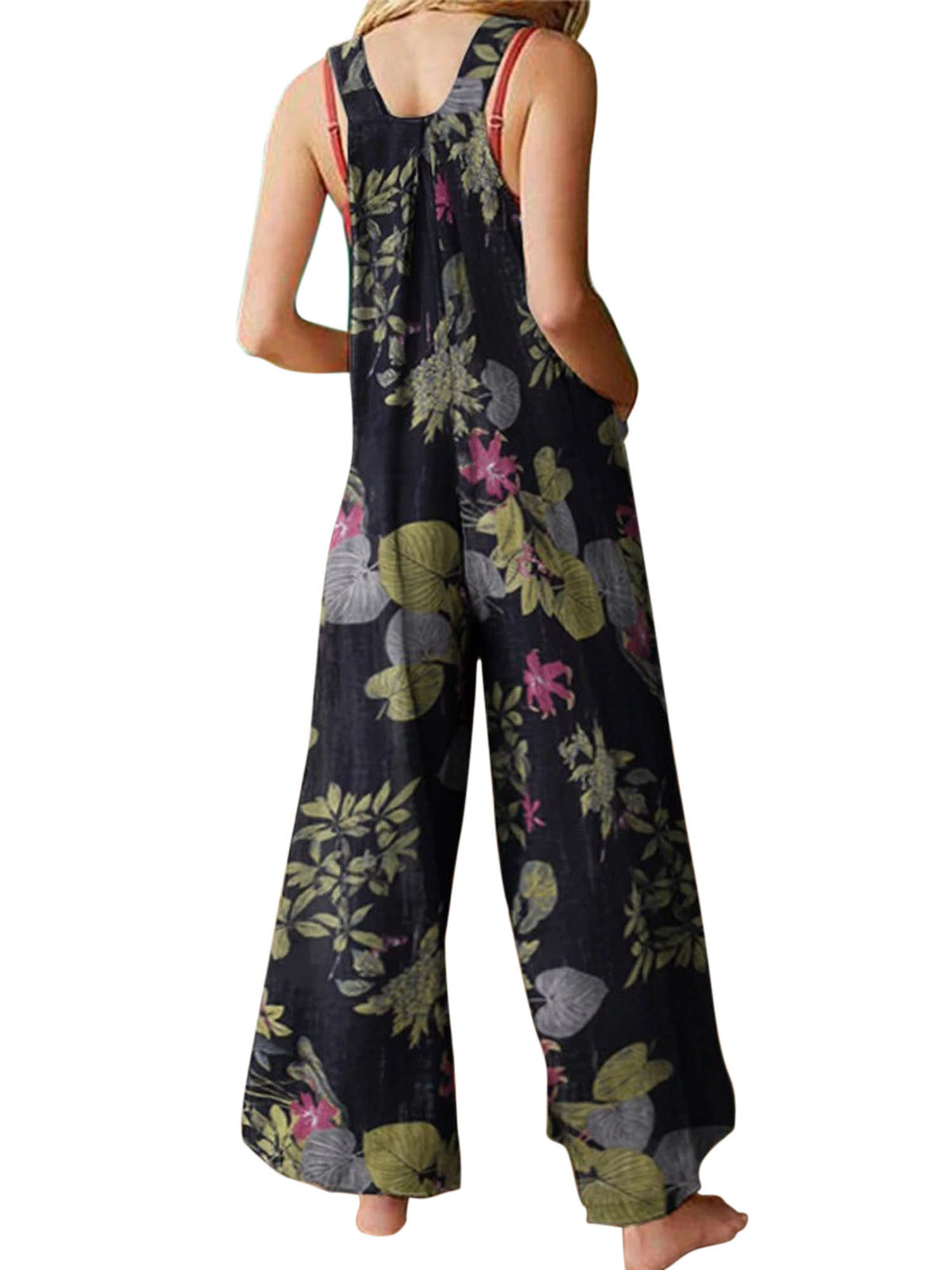 Women Plus Sizes Jumpsuit Leaf Floral Print Square Neck Sleeveless Fashion Casual Overalls with Pockets S5631032da26140bba5820a9a46a1b07cj