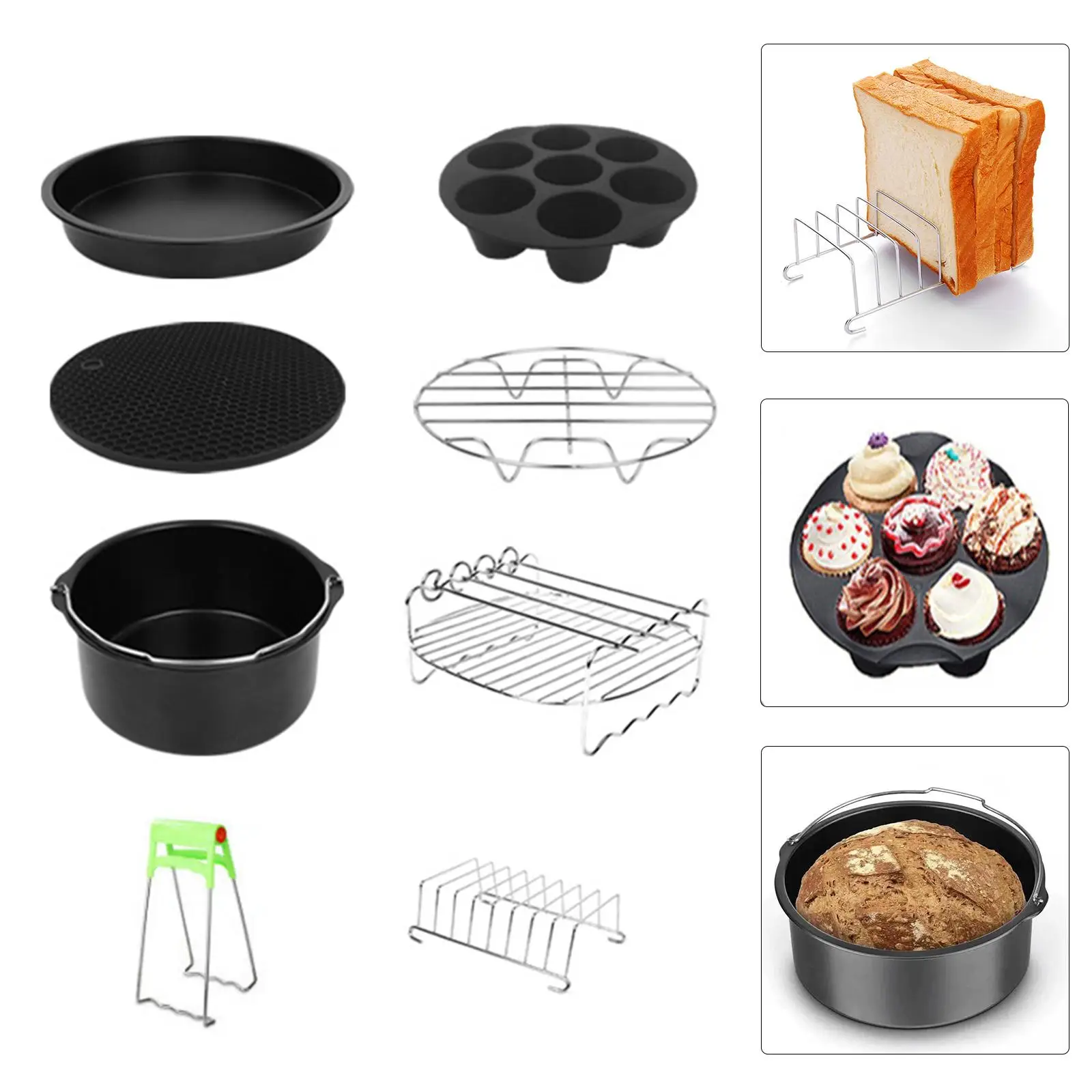 8x Non-Stick Air Fryer Accessories Set Air Fryer Parts Air Fryer Accessory Kit Cake Barrel Clamp for 3.5-6Qt BBQ Cooking Kitchen