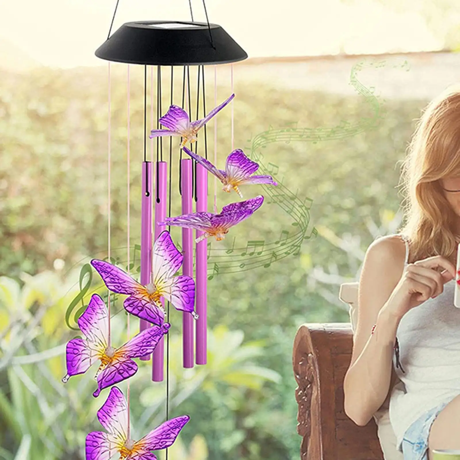 Solar Wind Chimes Solar Garden Decorations Lightweight Butterfly Solar Powered Outside Light for Indoor Room Window