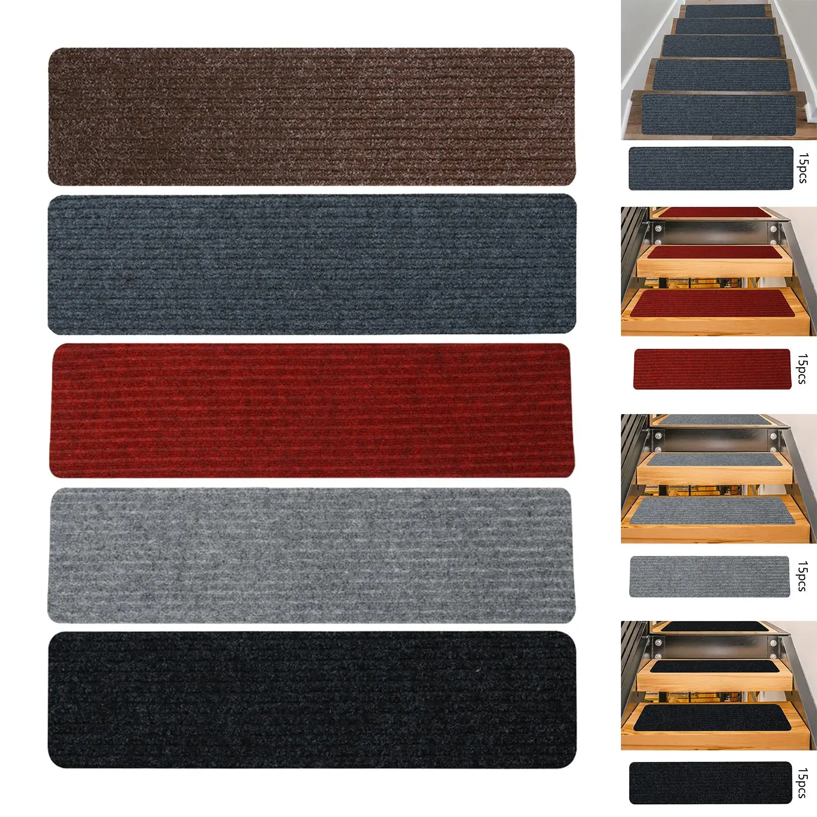 15 Pieces Non Skid Safety Rug Stair Treads Stair Rugs Stair Runner for Kids Elders Wooden Steps Pets Dogs