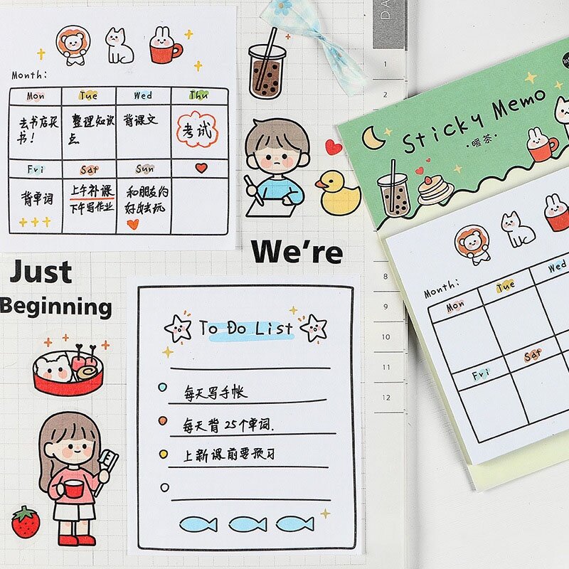 30 Blatt/Buch Haftnotizen Kawaii Cartoon Selbstklebender Notizblock, Aufgabenliste, Checkliste, Wochenplan, Monatsplan-Schreibblöcke – Detail 2