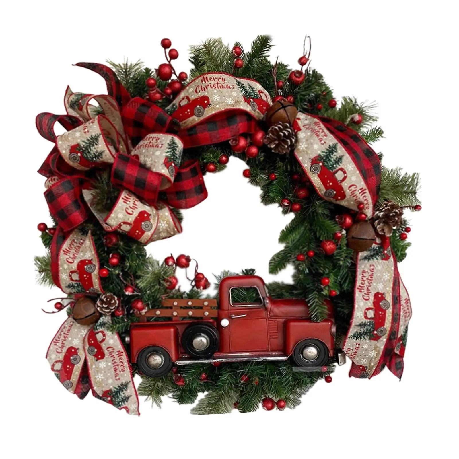 Christmas Artificial Wreath Red Car Decor Front Door Hanging Green Leaves Wreath Decor for Office Porch Window Wedding Outdoor