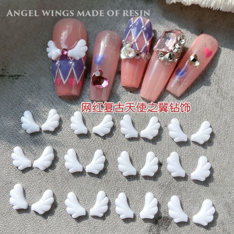 Best of 200pcs Resin Angel Wing Jewelry Press On Nails 4.5X8mm Flat-back White Cartoon 3D Half Wing Nail Parts Manicure Accessories #&JS Reviews & Tips