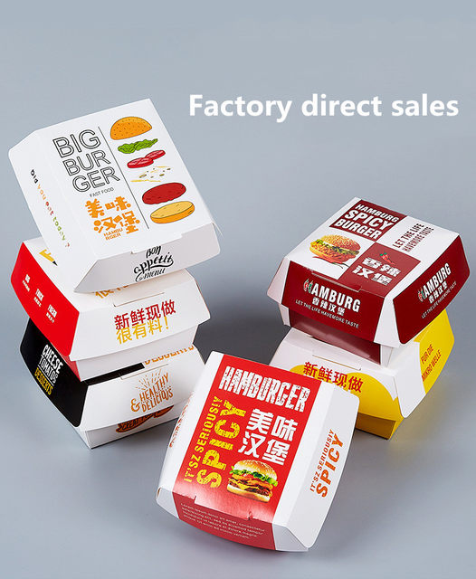 Custom printed design mini paper kraft burger box size black clamshell  cardboard burger packaging box - AliExpress