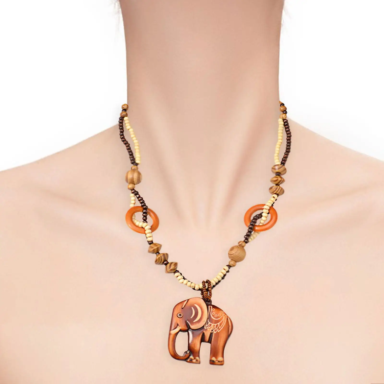 Elephant Pendant Necklaces Wooden Fashion Jewelry for Men Women Unisex Girls