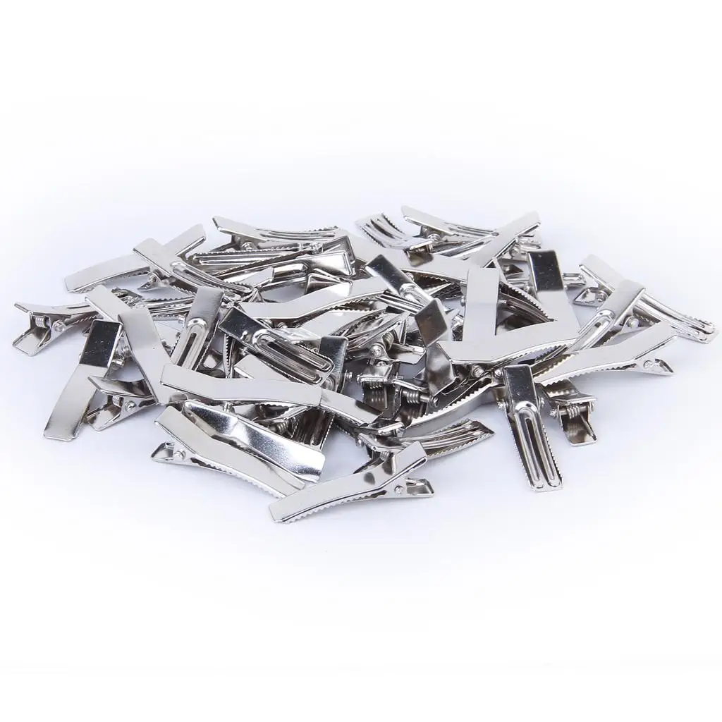50pcs Small Silver Hair Clip Prong Bow Alligator Clips 35mm