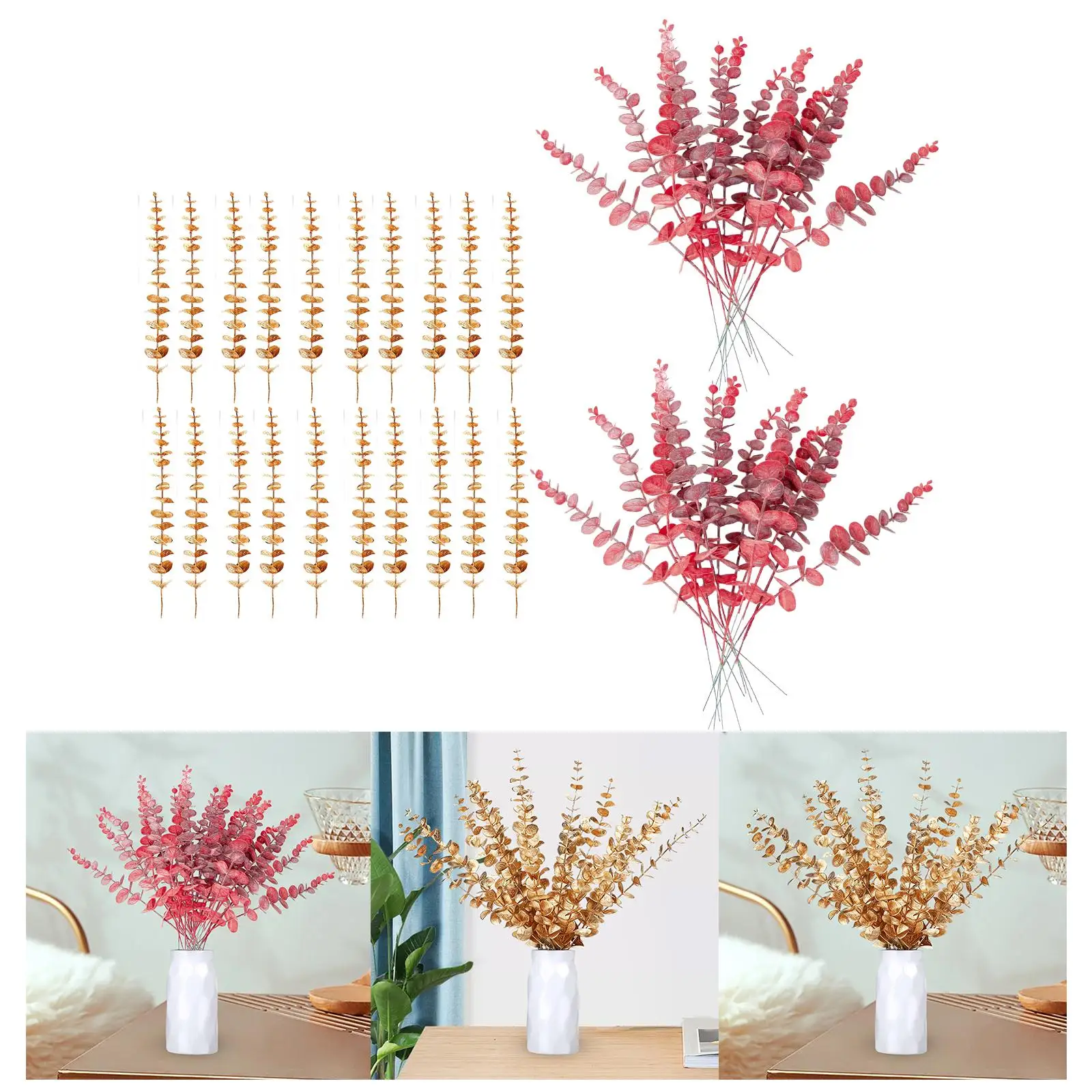 20 Pieces Artificial Eucalyptus Leaves Table Centerpiece Artificial Eucalyptus Stems for Home Wedding Party Office Decoration