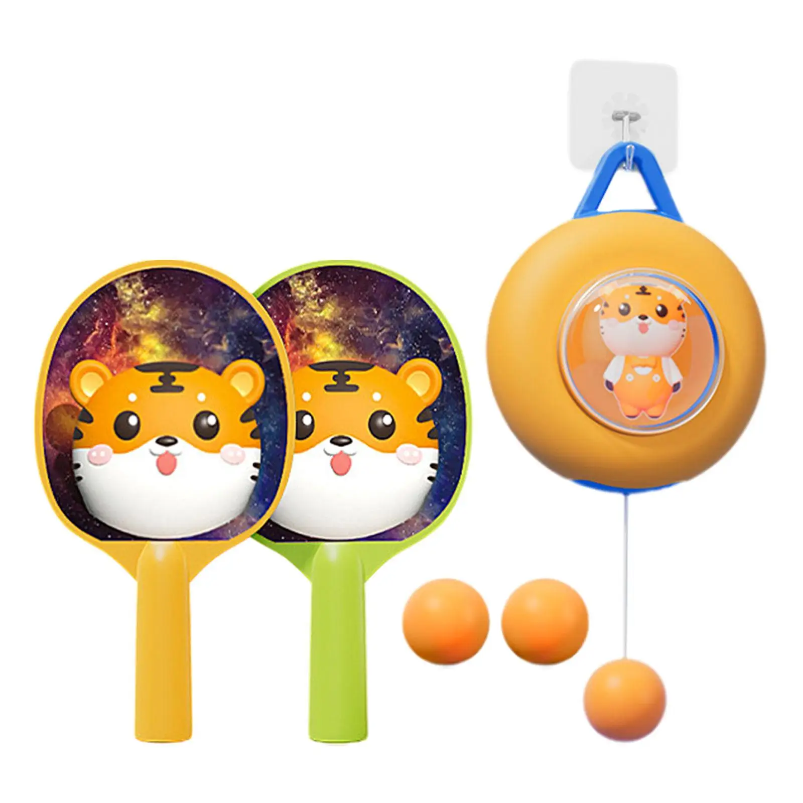 Tennis Trainer Self Training Set Workout Equipment with Sticky Hook Telescopic Host Pingpong Balls Paddles Set for Beginners