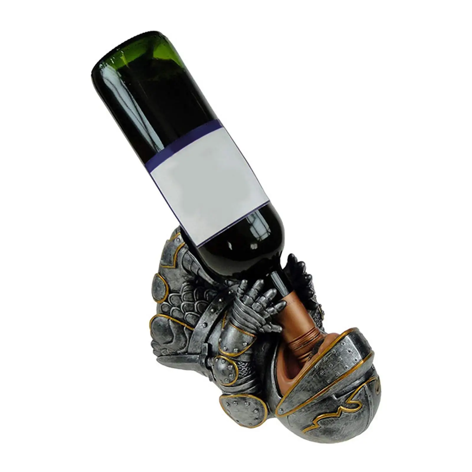 Tabletop Wine Bottle Holder Countertop Centerpiece Resin Knight Statue Sculpture for Living Room Dinning Table Decor
