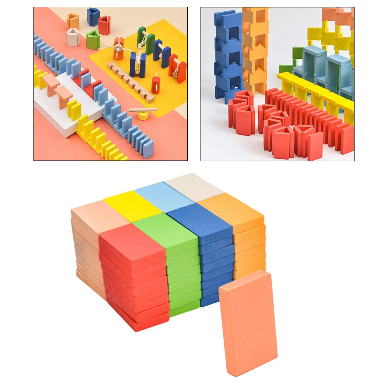 80x Rainbow Wooden Building Blocks Educational Games Building and Stacking Toys