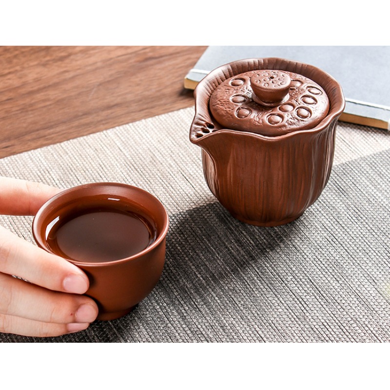 Description Picture 6 of item200ml Authentic Purple Clay Teapot Gaiwan Anti-hot Portable Tea Set Handmade Filter Beauty Tea Infuser Custom Tea Ceremony Gifts