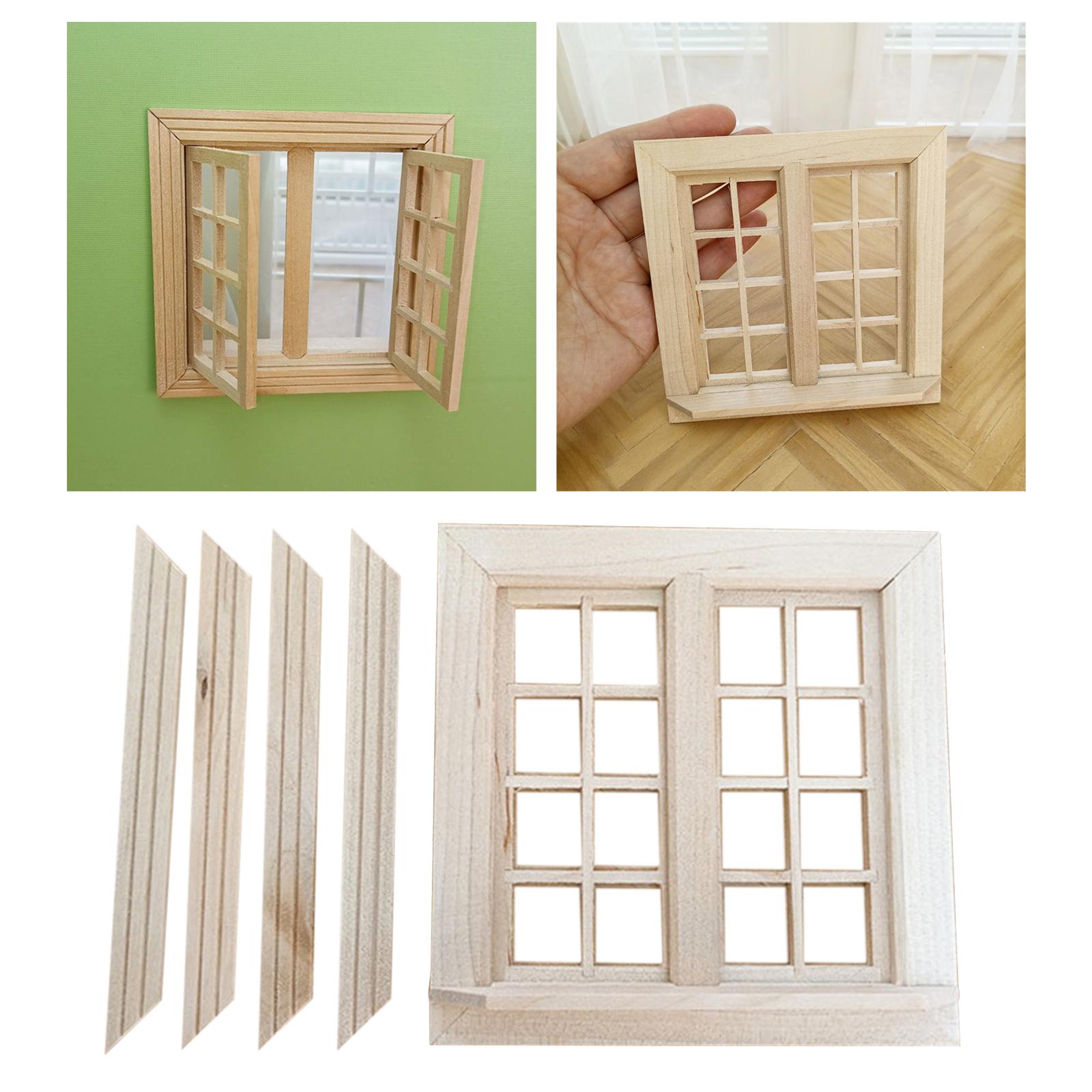 Wooden Dollhouse Miniature Window Decoration Kids Toys 16 Panel for Bedroom