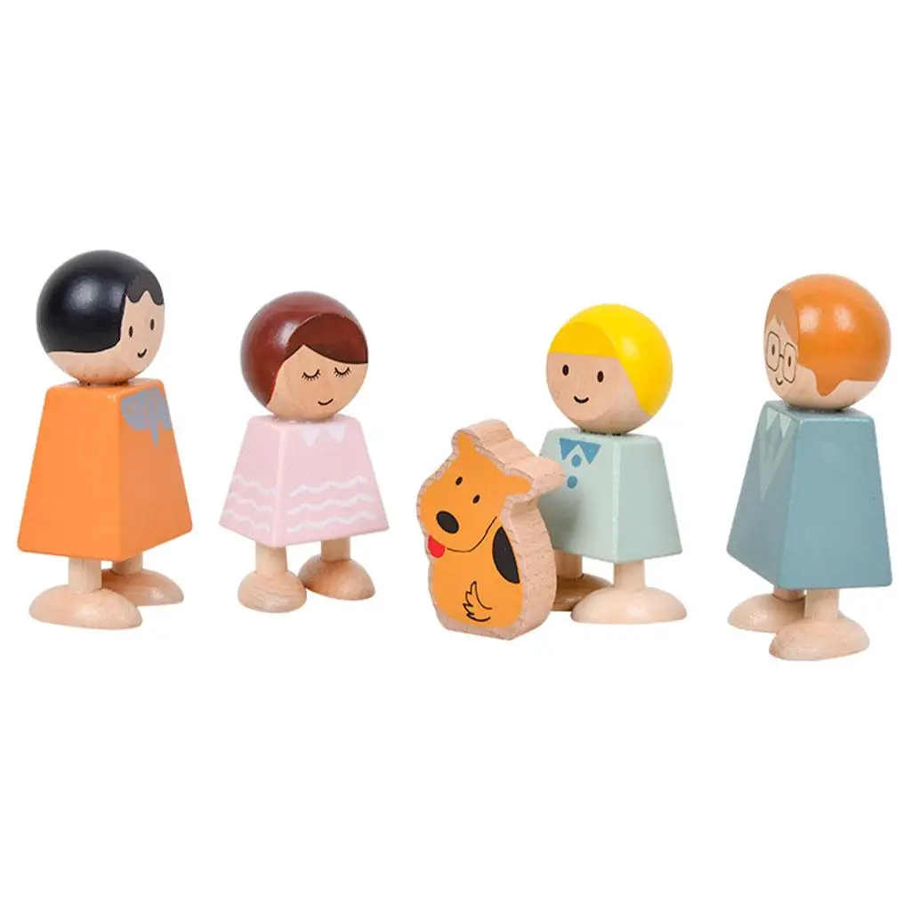 5Pcs Children Early Education Interesting Characters Building Blocks Wooden