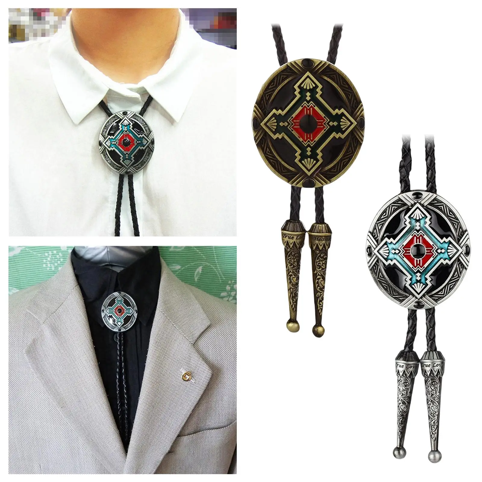 Bolo Tie Western Cowboy Pendant Leather  Special Apparel Accessory for Men Jewelry Durable Unisex Oval Shape Rope Length 100cm