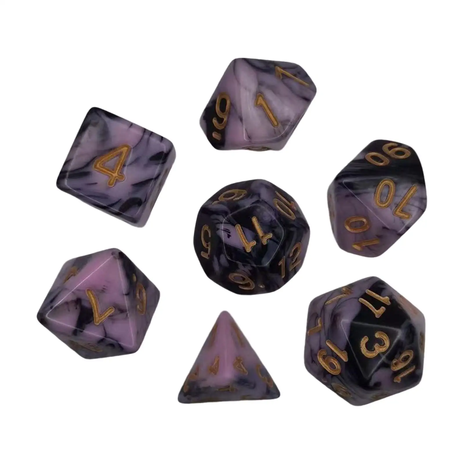 7 Pieces Colorful Polyhedral Dices Gifts Collection Board Game Props D4-D20 Durable Acrylic for Cafe Bar RPG Tabletop Games