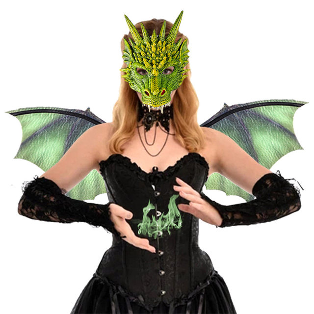 Womens Dragon Costume Accessory - Female Dragon Cosplay Eye Face Makeup - Green Dragon Halloween Costume Mask - Adult Mermaid Costume Scales