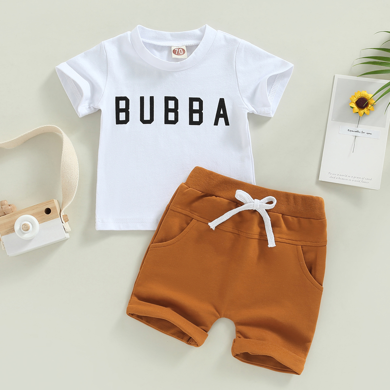 FOCUSNORM 4 Farben Sommer Kausalen Baby Jungen Kleidung Sets 2 stücke Brief Drucken Kurzarm Pullover T Shirts + Solide shorts – Detail 16