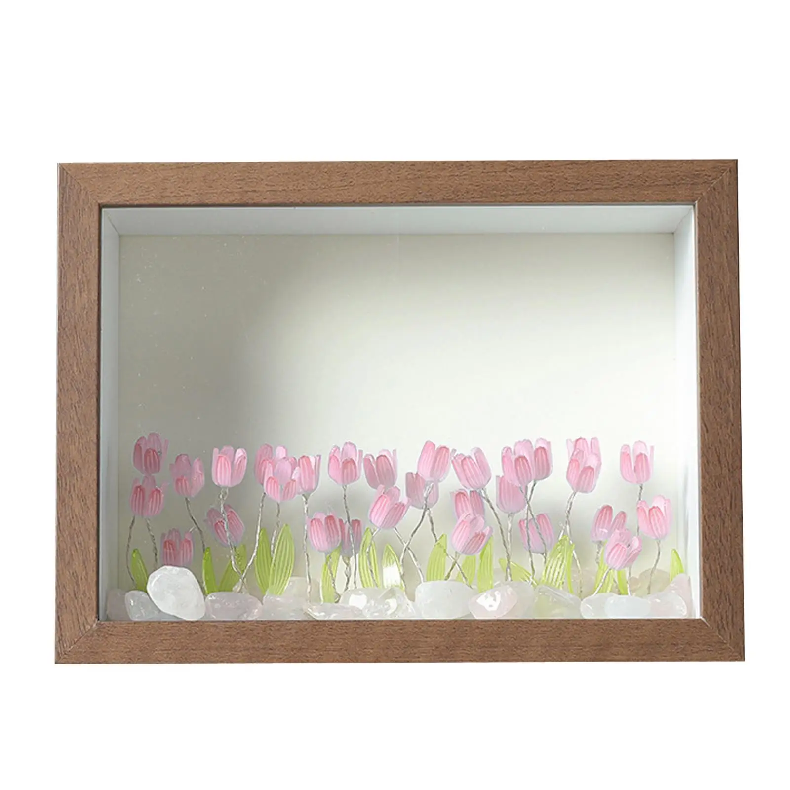 DIY Picture Frame with Night Light for Couples Kid with 20 Artifical Flowers Glowing 7 inch Convenient Installation Wood Frames