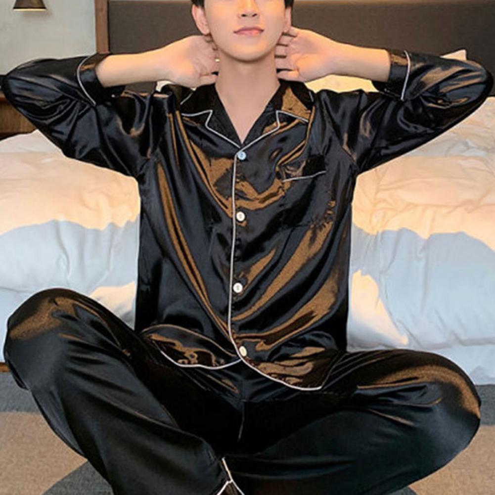 Title 5, Men Sleepwear Set Ice Silk Long Sleeved Plus Si...