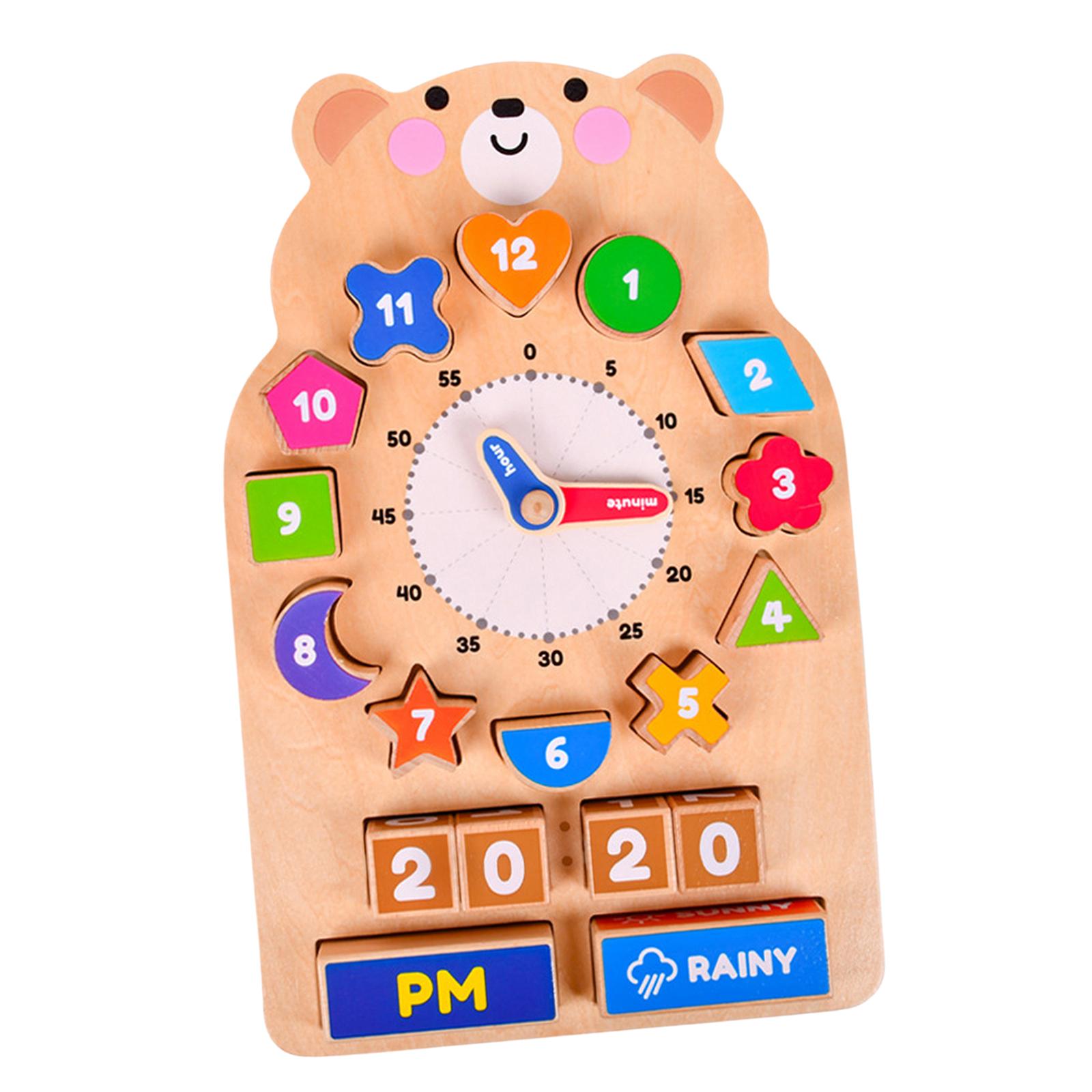 Wooden Time Clock Toy Montessori Puzzle Multifunctional Educational for Baby