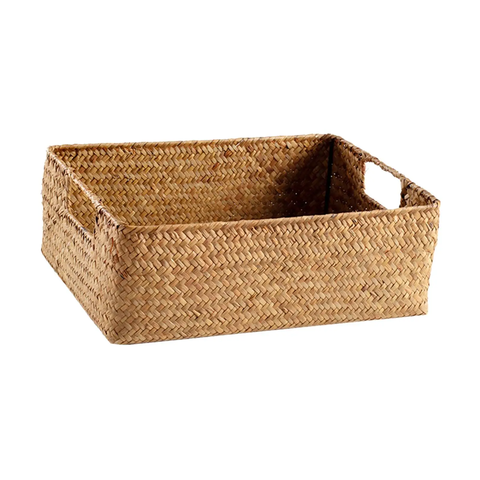 Seagrass Weaving Storage Basket Handwoven Weaving Storage Basket Woven Basket with Handles for Pantry Home Countertop Snacks