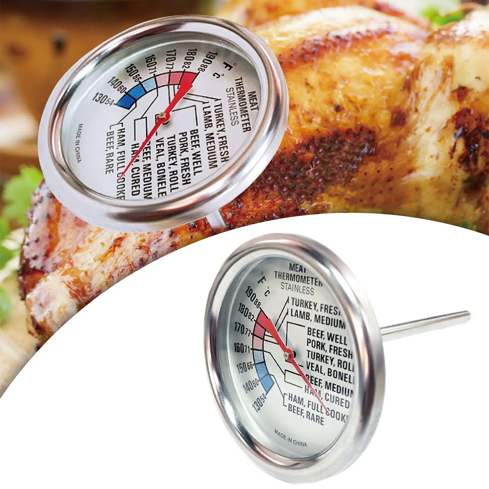 Metal Temperature Measure Kitchen Gadget Physical Sensing Fahrenheit Celsius Stable Durable for Camping Grill Household BBQ