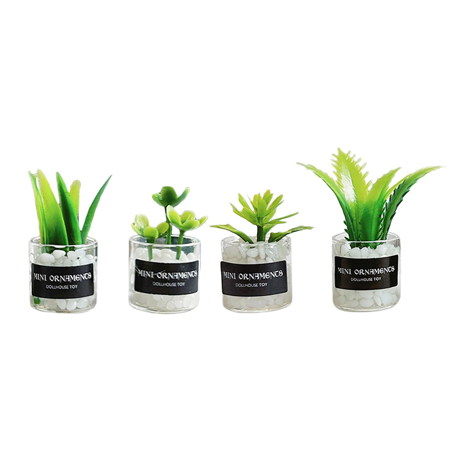 4 Pieces 1/12 Dolls House Miniature Plants Model Fake Greenery Potted Plants Simulation Plants for Dollhouse Fairy Garden Room