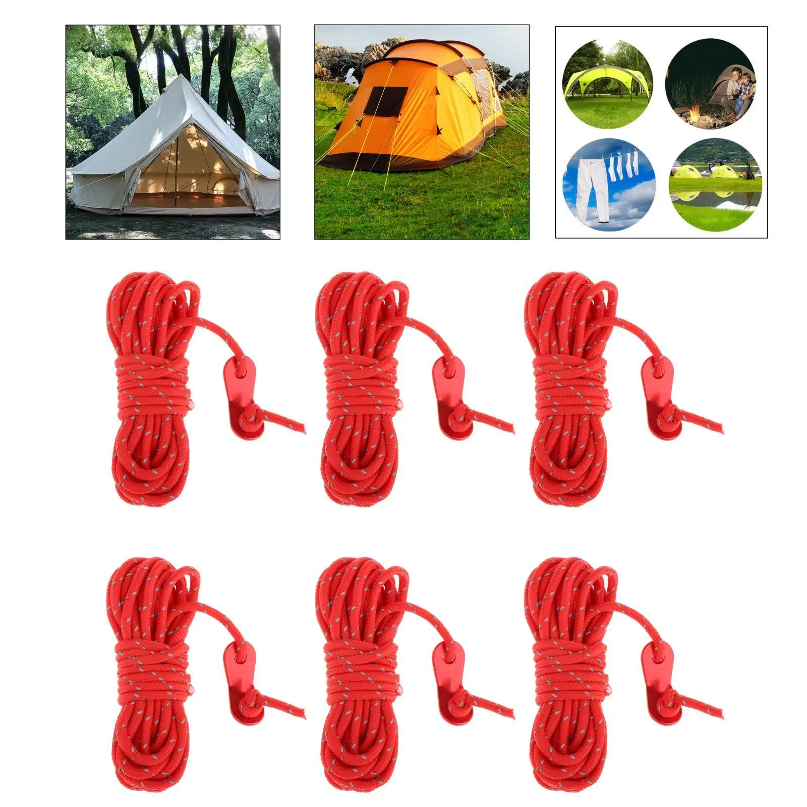 6x Tent Guy Rope Cord Visible Awning Paracord Outdoor Backpacking Gear