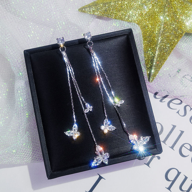 Long Crystal Tassel Butterfly Dangle Earrings 2