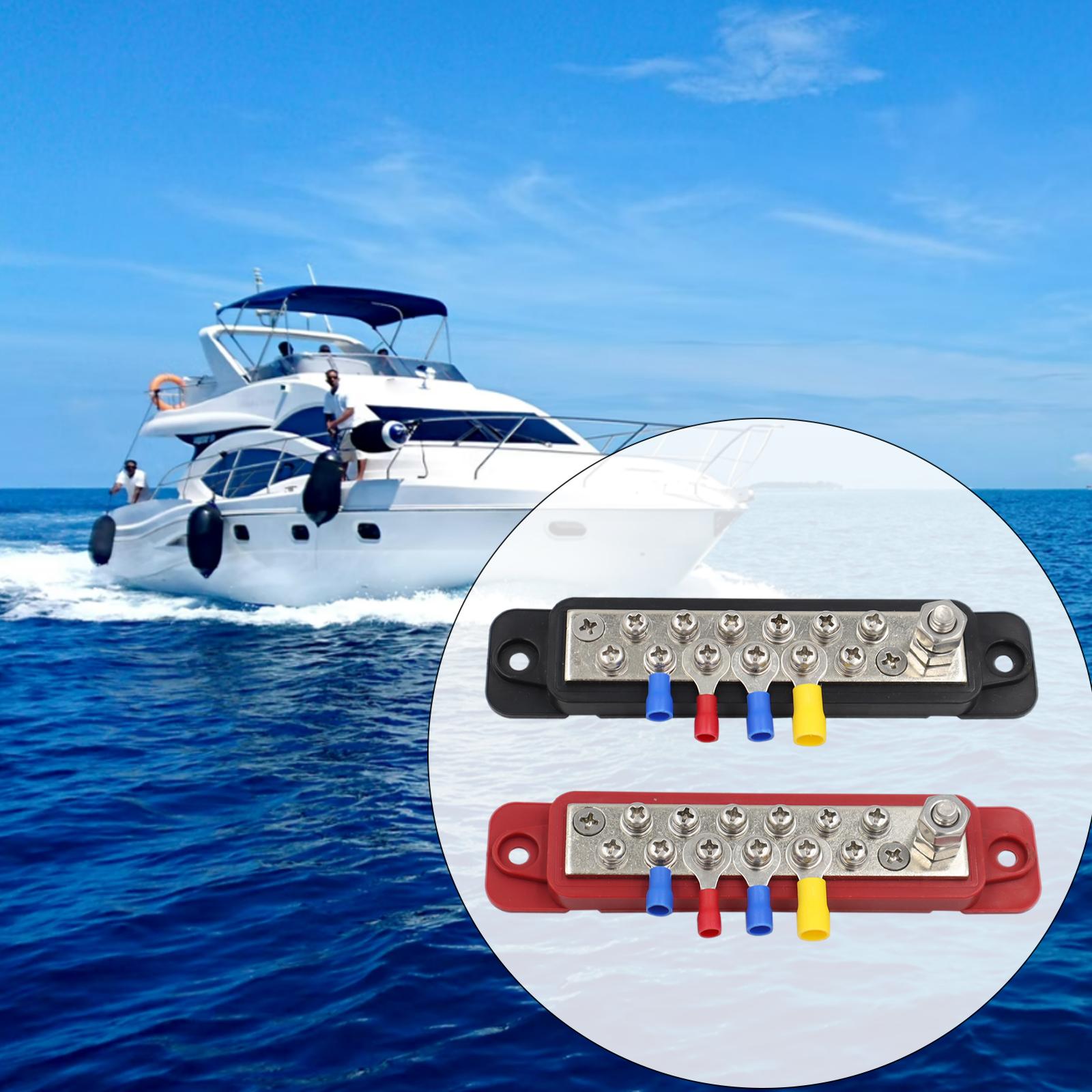 1 Pair 12 Terminal Power Distribution Block Red & Black 48V DC Buss Bar with Terminal